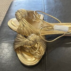 Women's Metallic Gold Knot Front Slide Sandals
